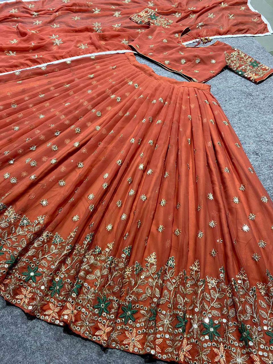 Wedding Wear Heavy Georgette Orange Lehenga Choli