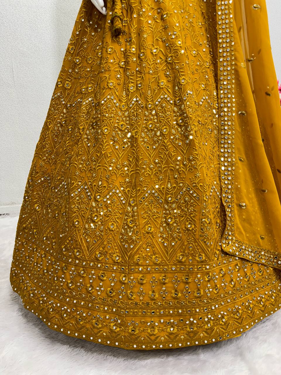 Haldi Collection Faux Georgette Yellow Lehenga Choli