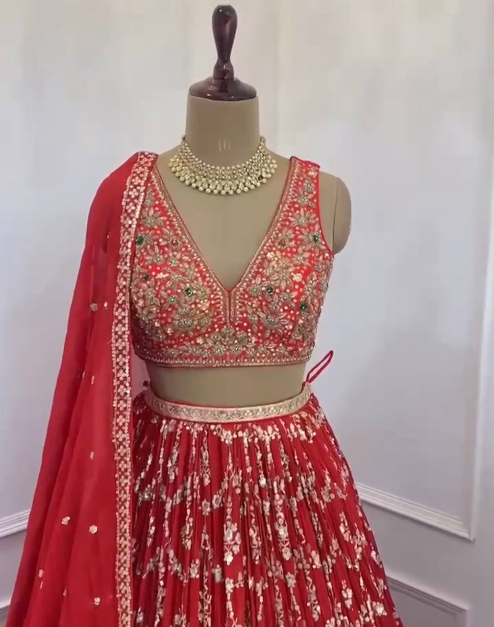 Designer Georgette Red Lehenga Choli