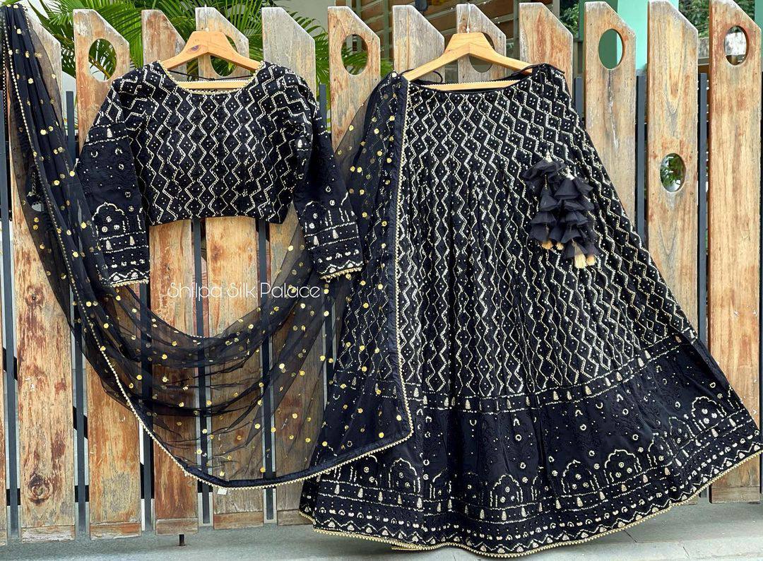 Wedding Wear Georgette Embroidered Black Lehenga Choli