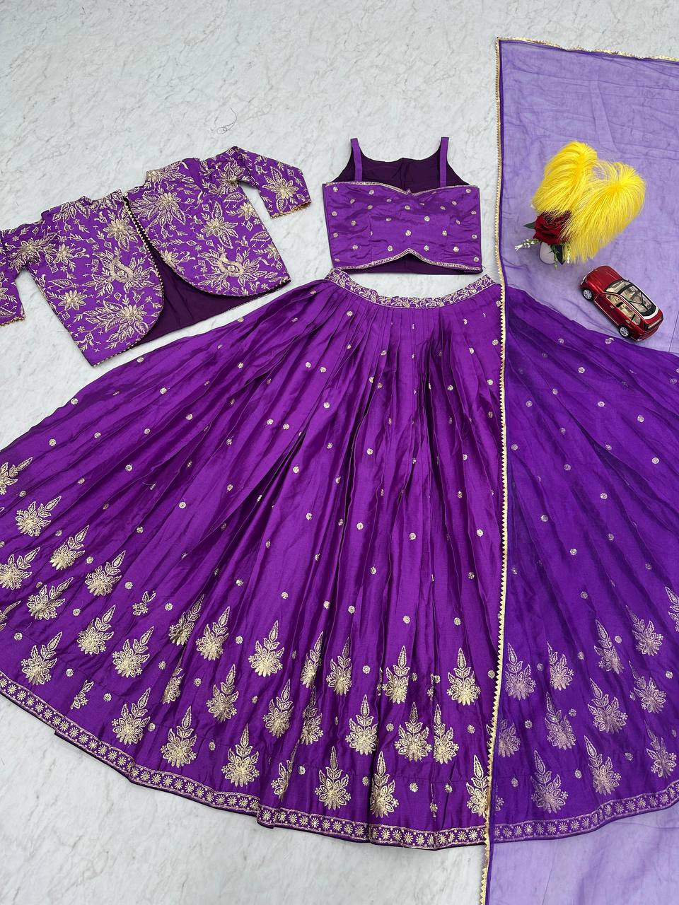 Wedding Wear Chinon Purple Lehenga Choli