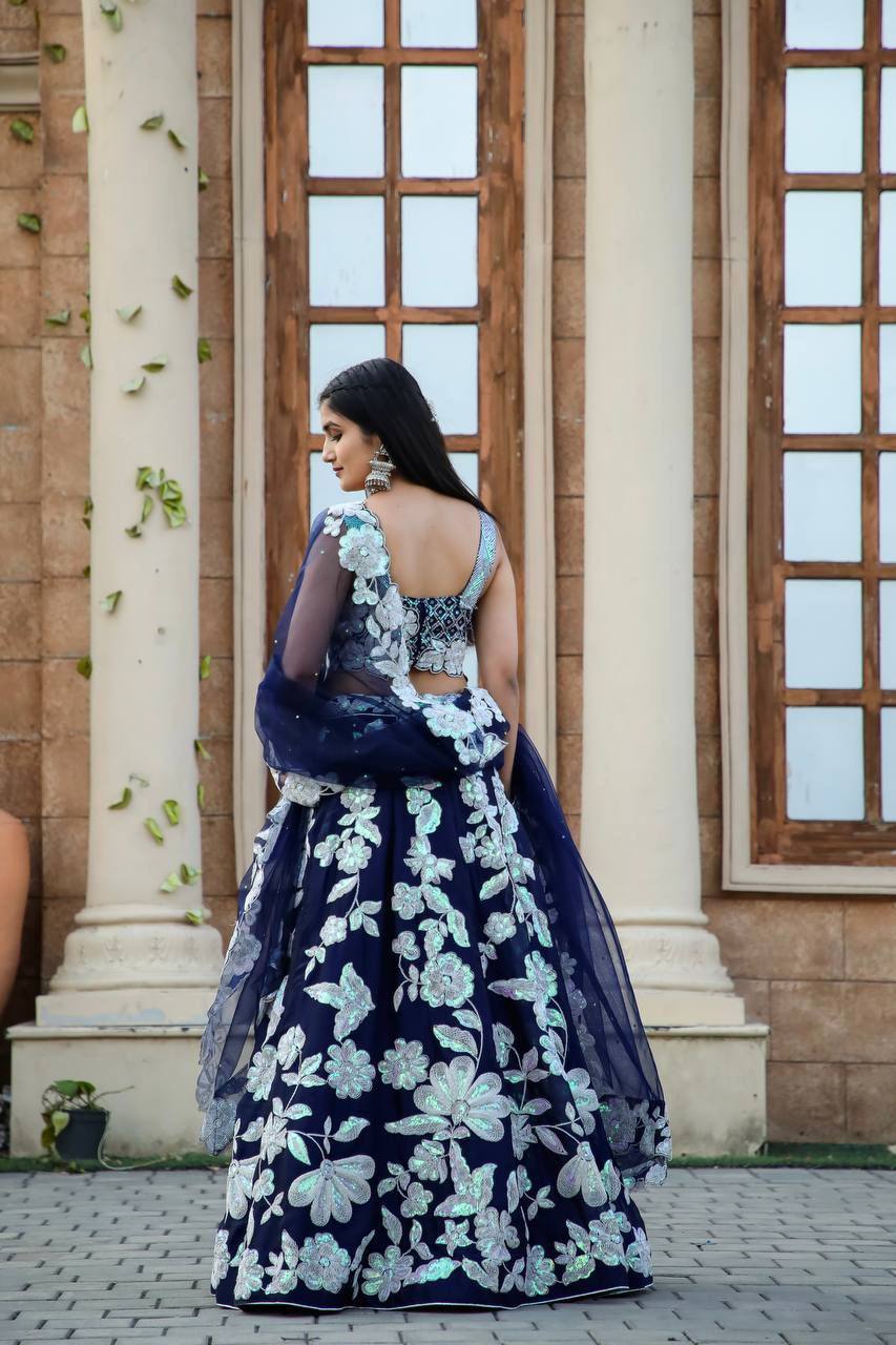 Georgette Wedding Wear Blue Lehenga Choli