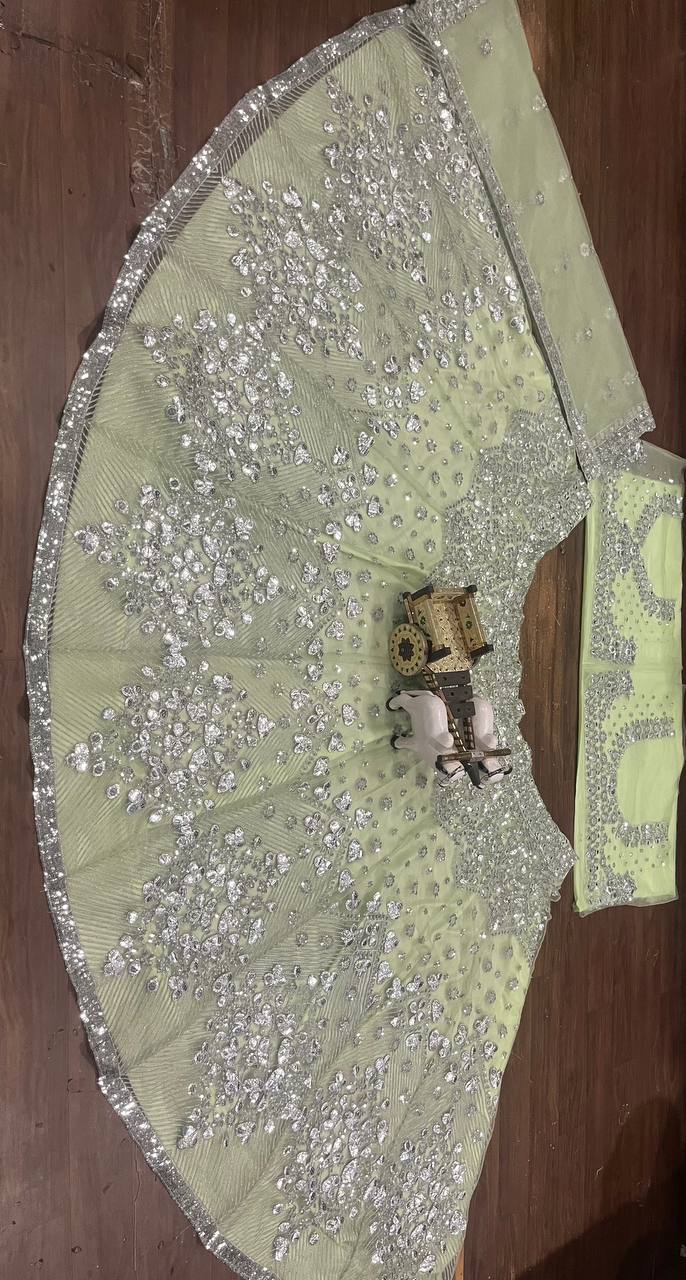 Wedding Wear Butterfly Net Mint Green Lehenga Choli