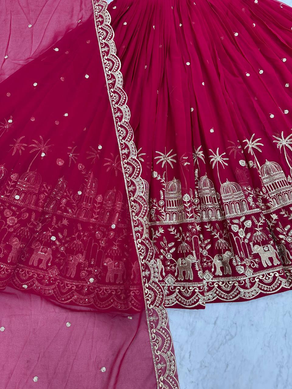 Georgette Red Wedding Wear Lehenga Choli