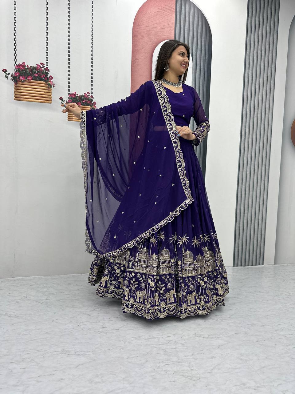 Georgette Purple Wedding Wear Lehenga Choli