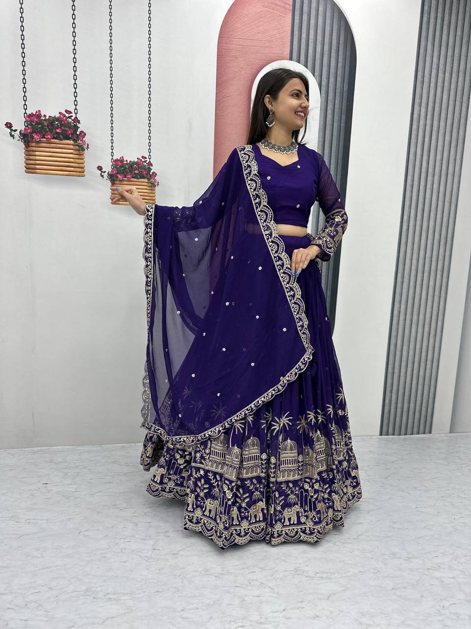 Georgette Purple Wedding Wear Lehenga Choli