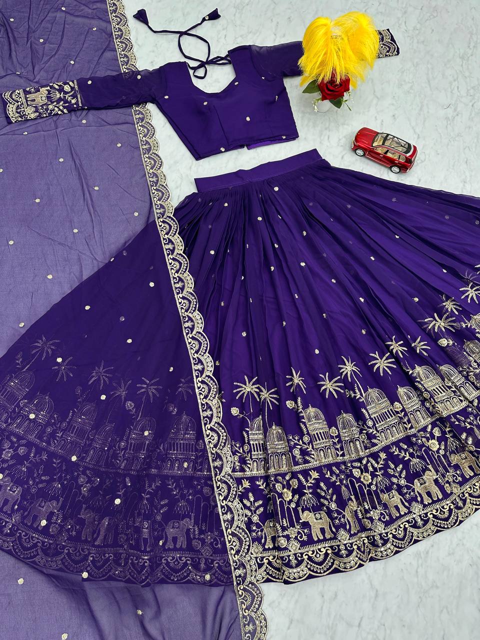 Georgette Purple Wedding Wear Lehenga Choli