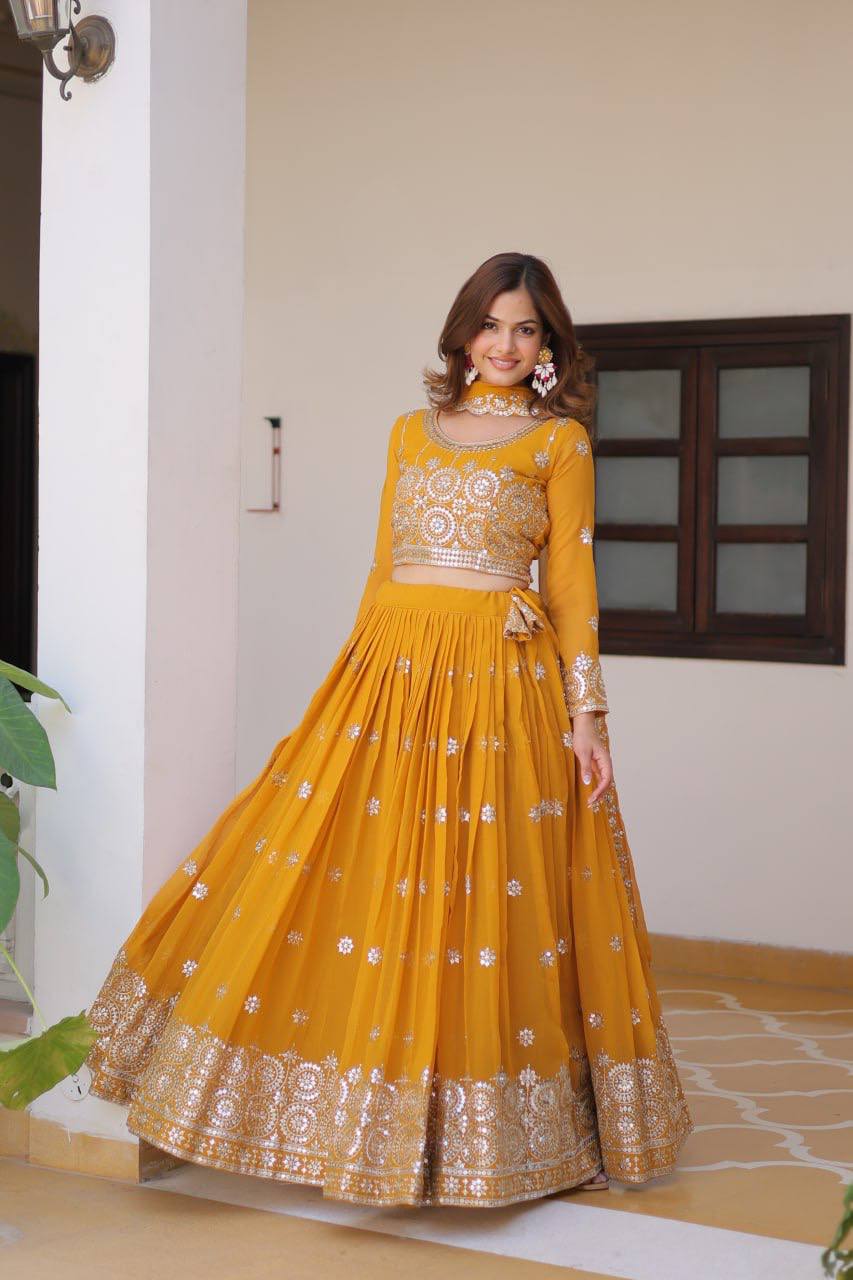 Haldi Collection Georgette Yellow Lehenga Choli