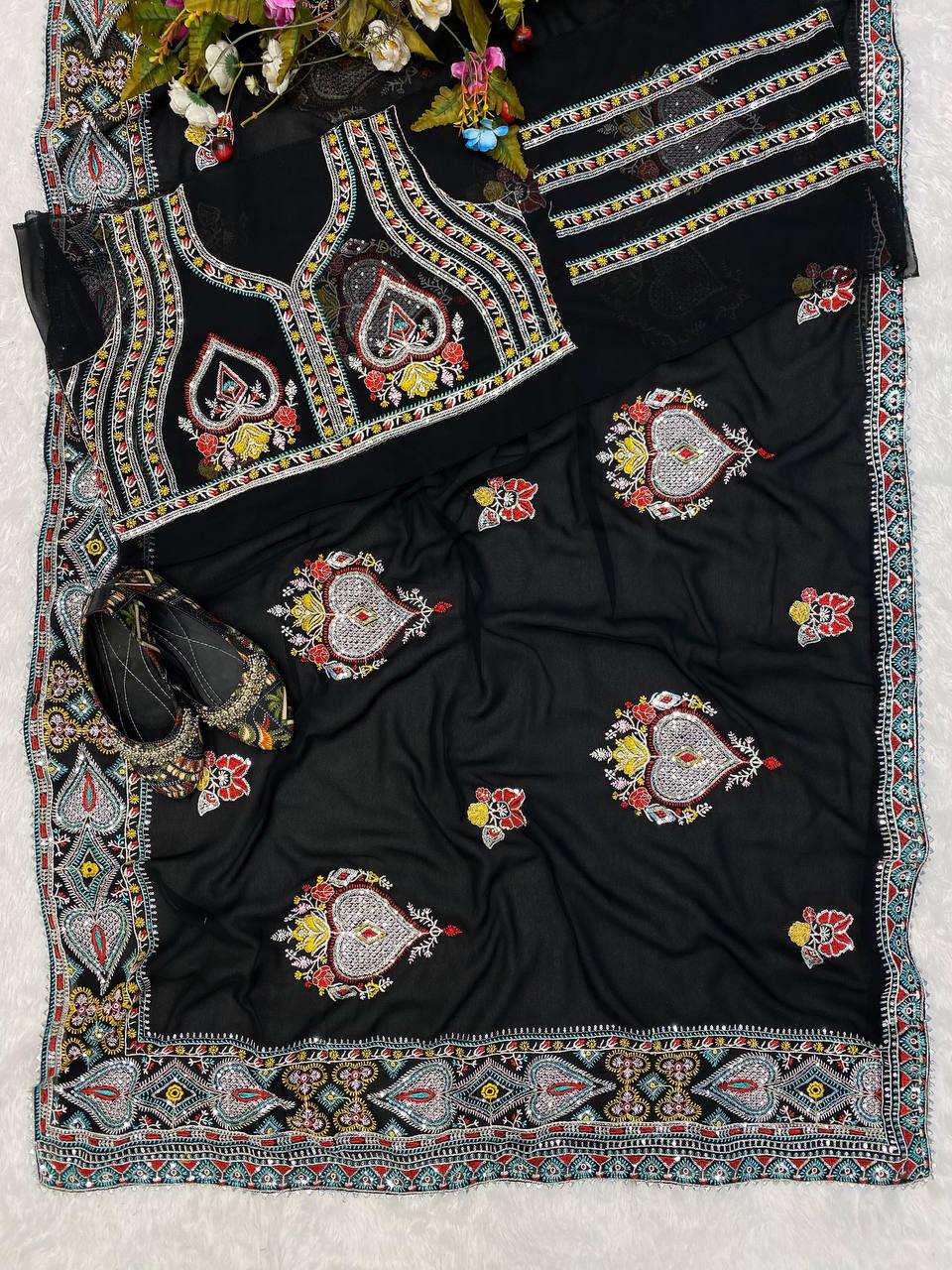 Georgette Party Wear Black Saree