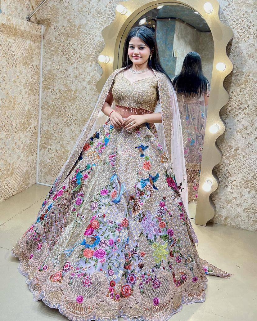 Bridal Embroidered Silk White Lehenga Choli