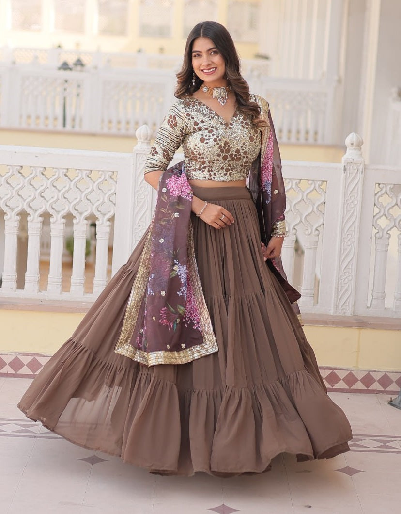 Georgette Brown Lehenga Choli