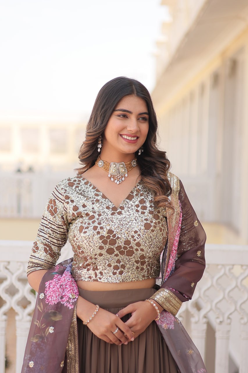 Georgette Brown Lehenga Choli