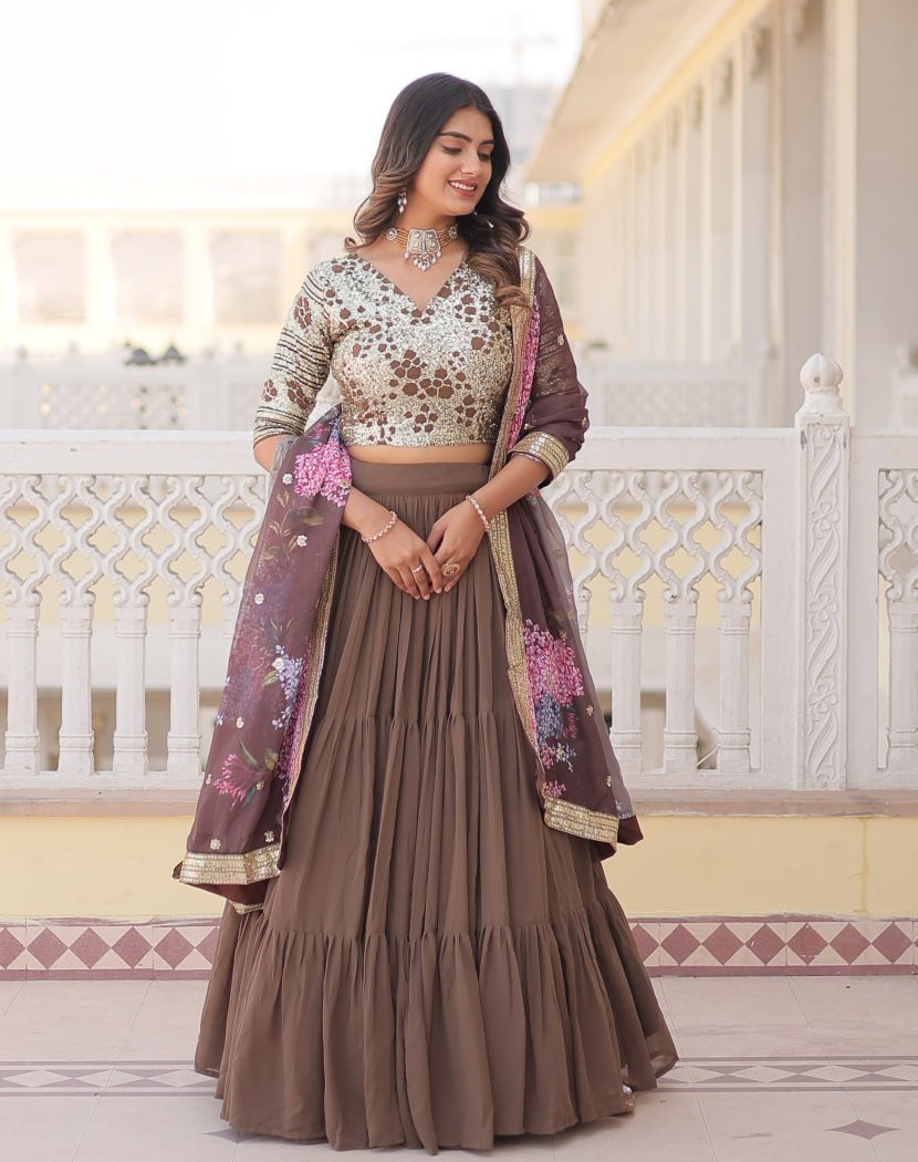 Georgette Brown Lehenga Choli