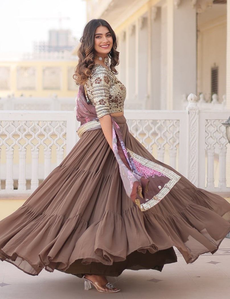 Georgette Brown Lehenga Choli