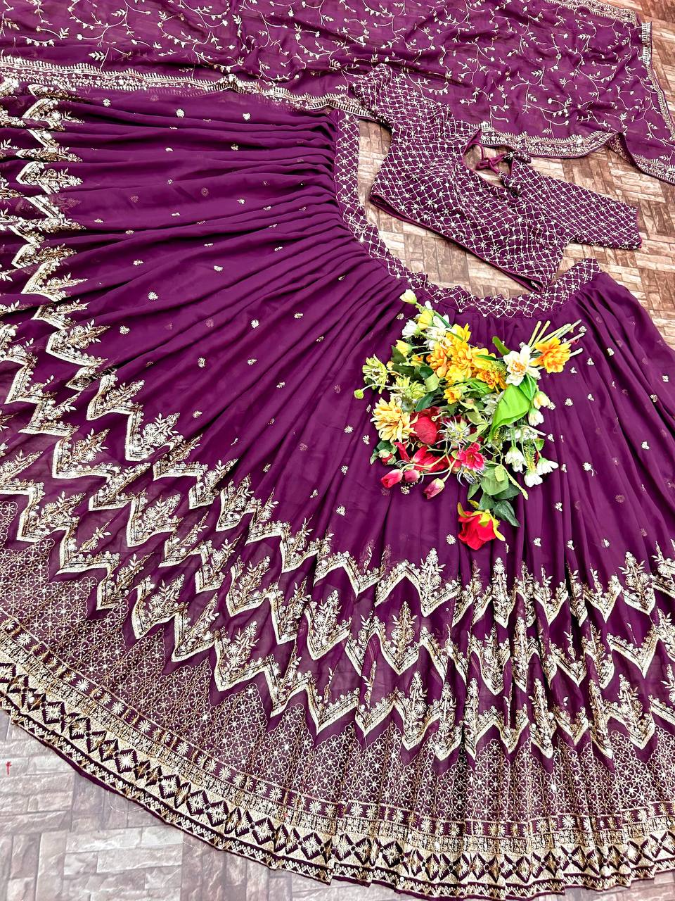 Silk Embroidered Wedding Wear Purple Lehenga Choli