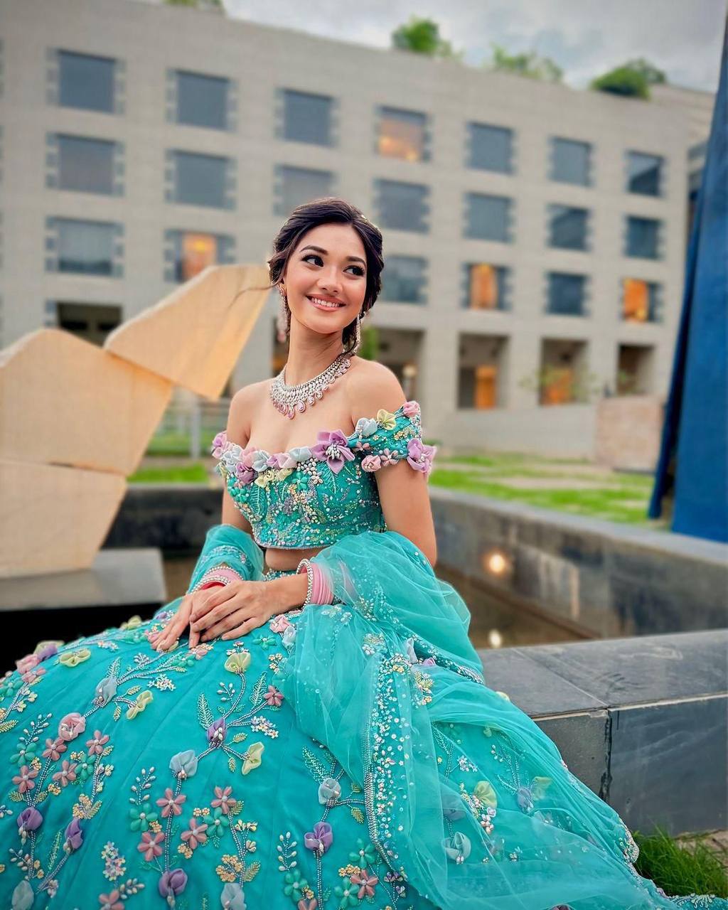 Georgette Wedding Wear Sky Blue Lehenga Choli