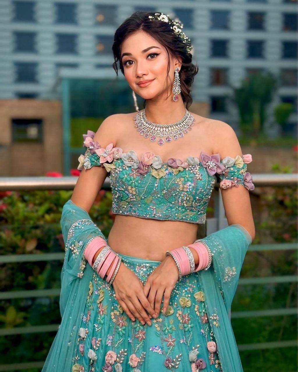 Georgette Wedding Wear Sky Blue Lehenga Choli