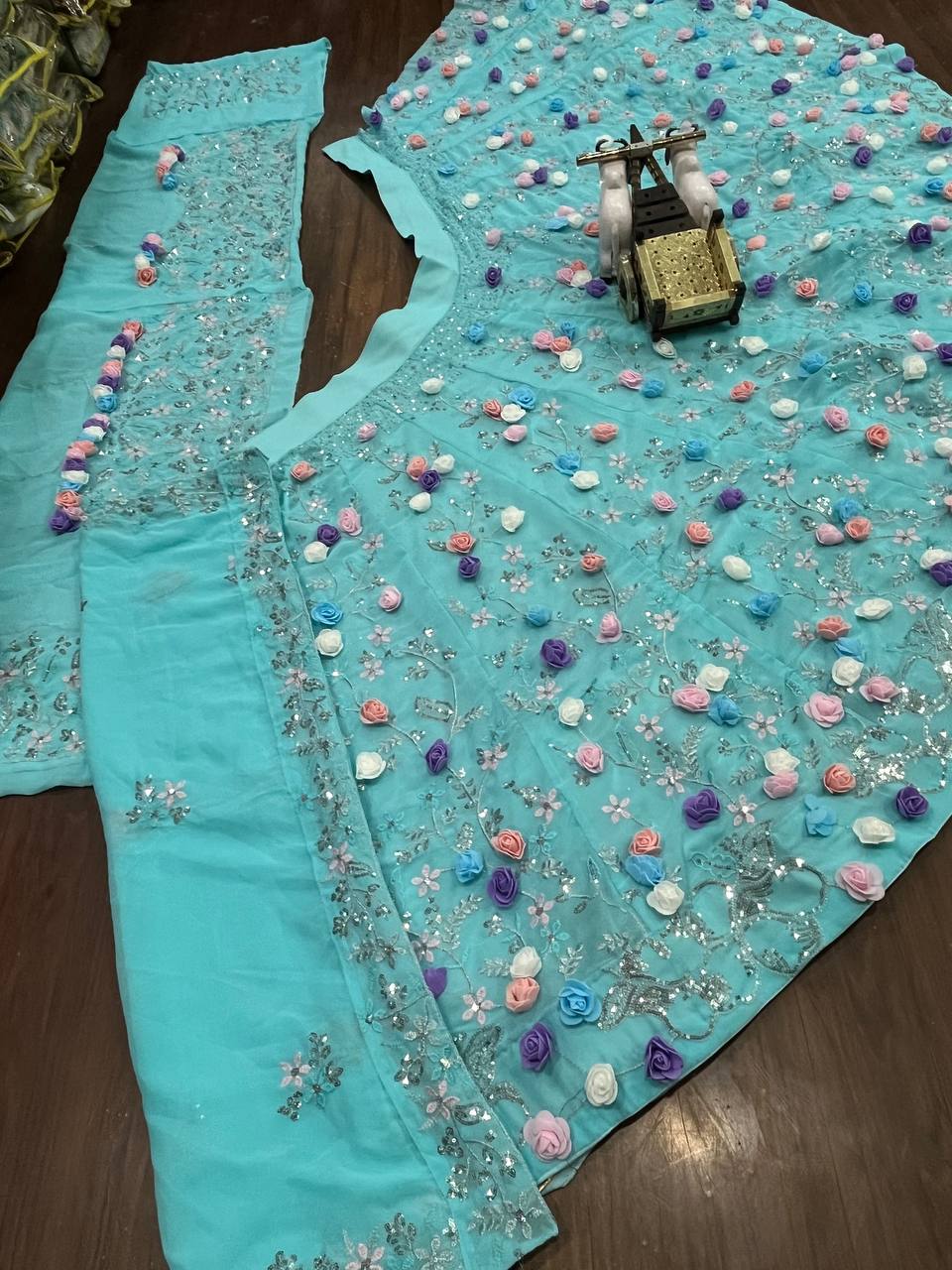 Georgette Wedding Wear Sky Blue Lehenga Choli