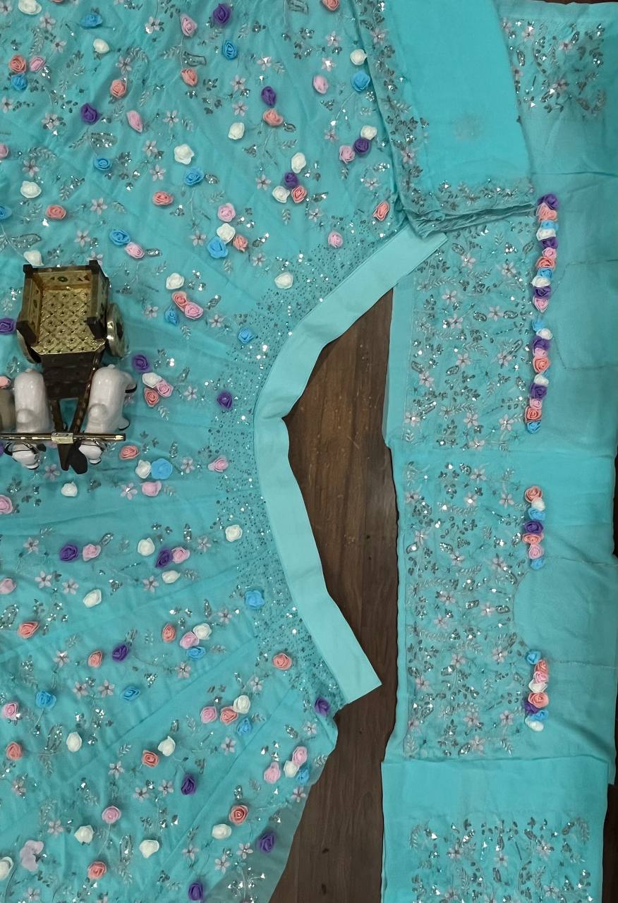 Georgette Wedding Wear Sky Blue Lehenga Choli