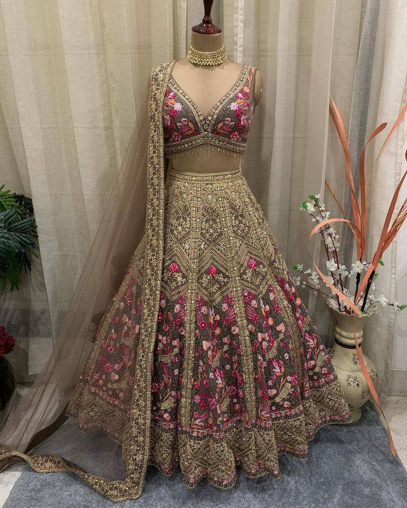 Georgette Beige Bridal Lehenga Choli