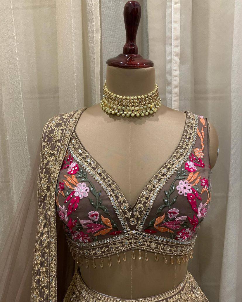 Georgette Beige Bridal Lehenga Choli