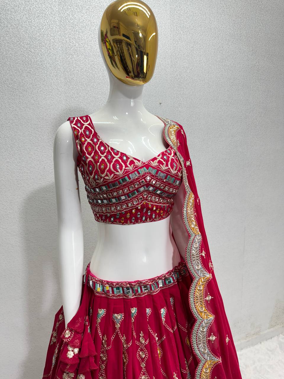 Wedding Wear Embroidered Sequence Red Lehenga Choli