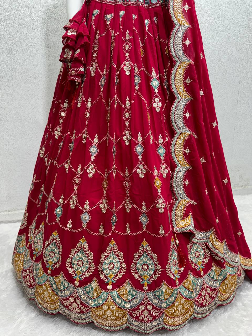 Wedding Wear Embroidered Sequence Red Lehenga Choli