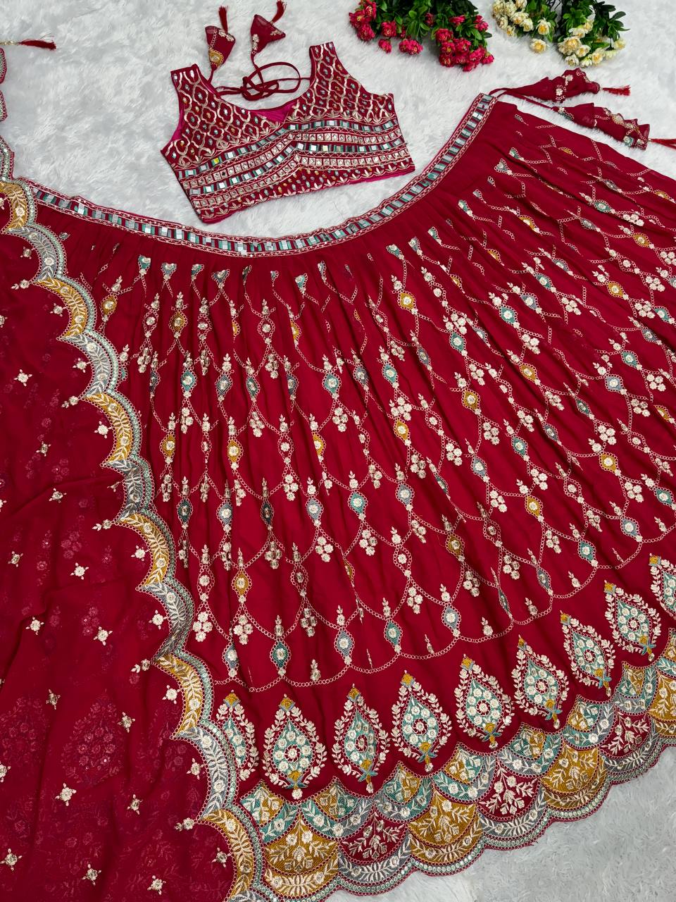 Wedding Wear Embroidered Sequence Red Lehenga Choli