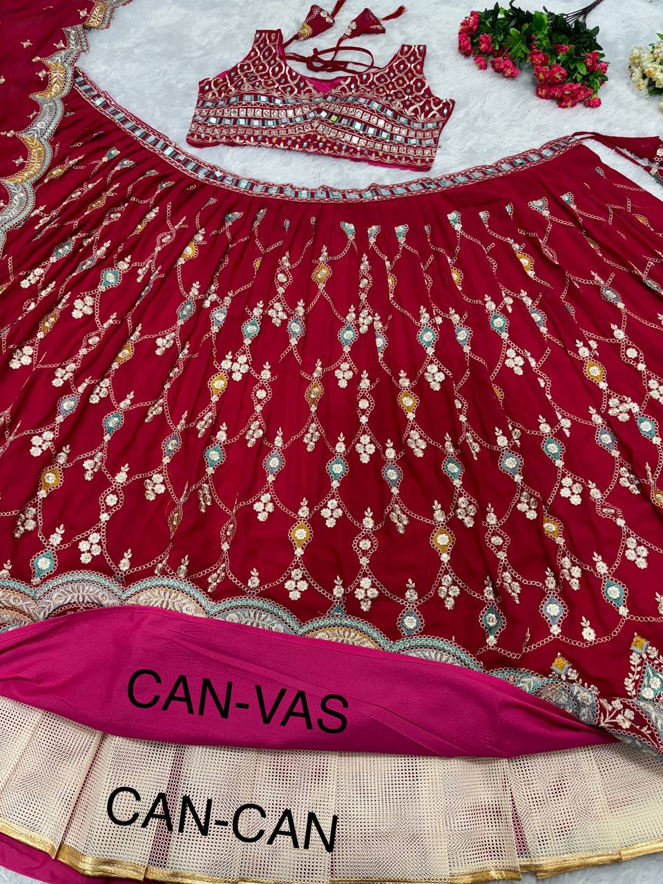 Wedding Wear Embroidered Sequence Red Lehenga Choli