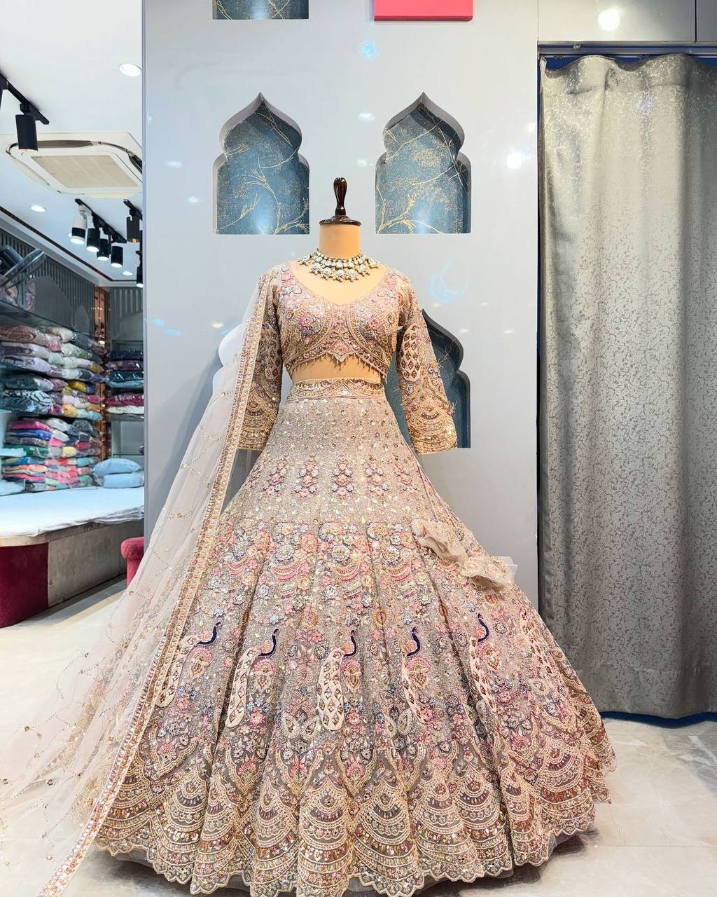 Bridal Wear Net Embroidered Light Pink Lehenga Choli