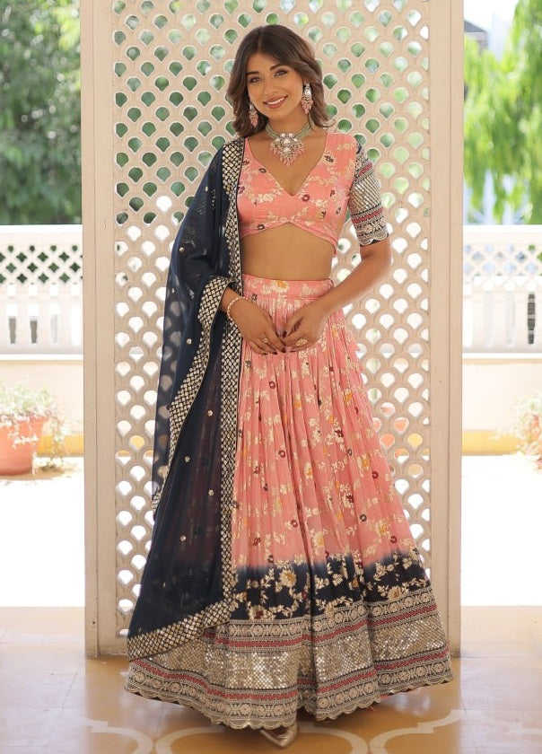 Party Wear Peach Lehenga Choli