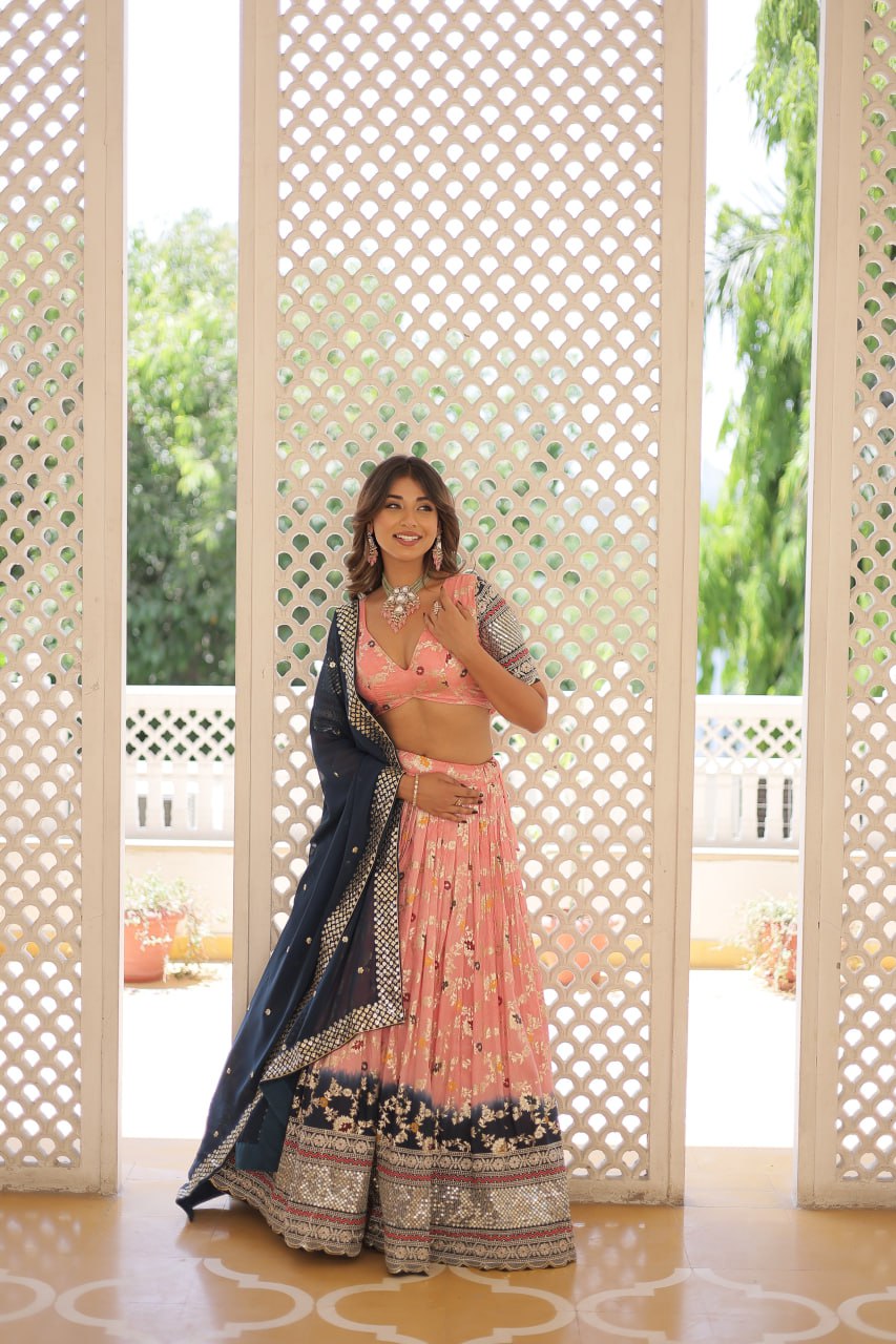 Party Wear Peach Lehenga Choli