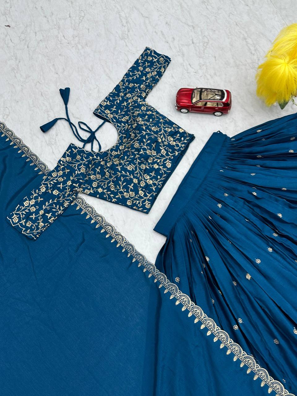 Party Wear Chinon Blue Lehenga Choli