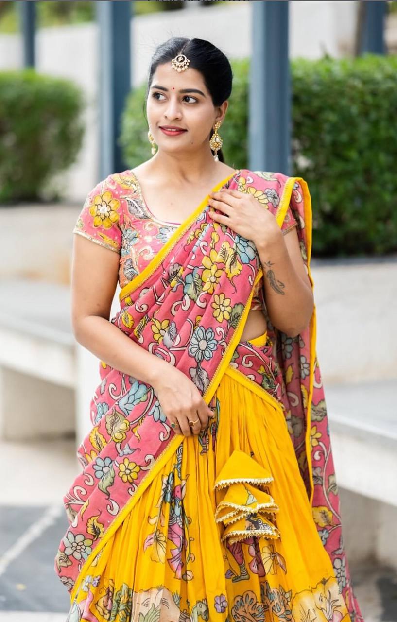 Festival Wear Cotton Yellow Lehenga Choli