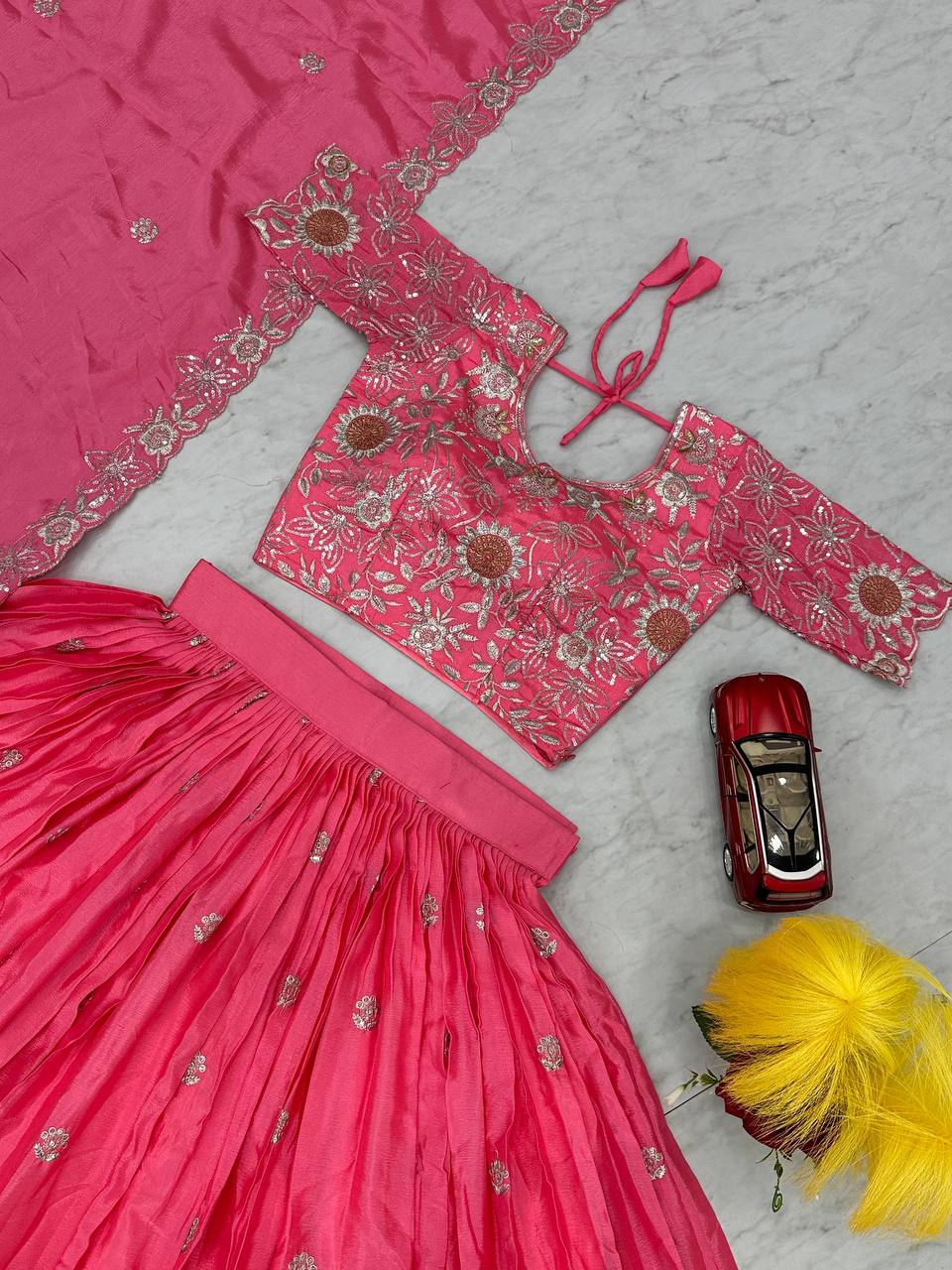 Chinon Engagement Wear Pink Lehenga Choli