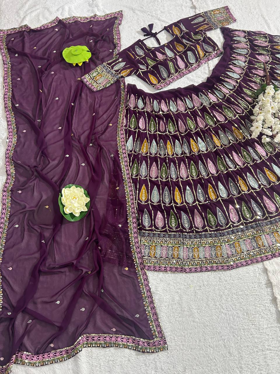 Wedding Wear Heavy Georgette Purple Lehenga Choli