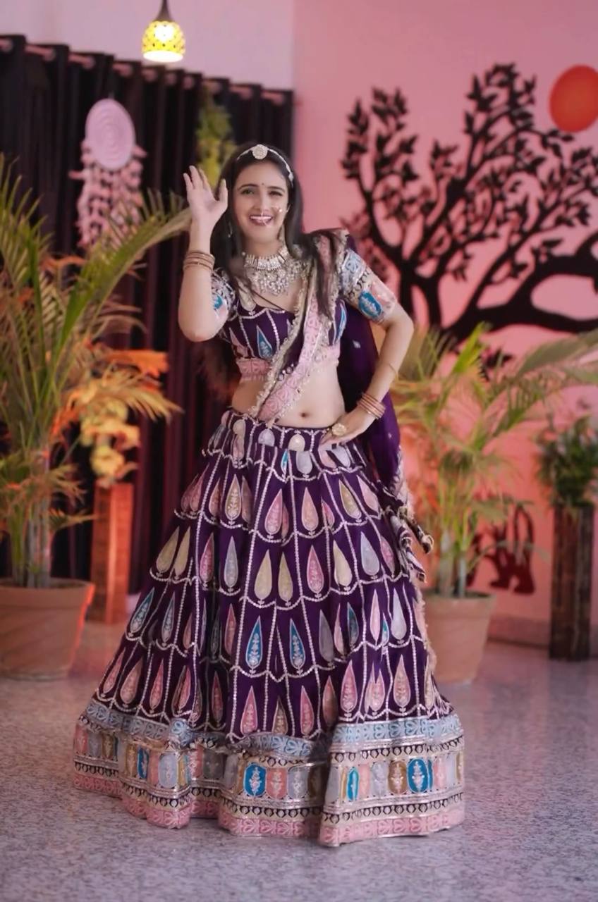 Wedding Wear Heavy Georgette Purple Lehenga Choli