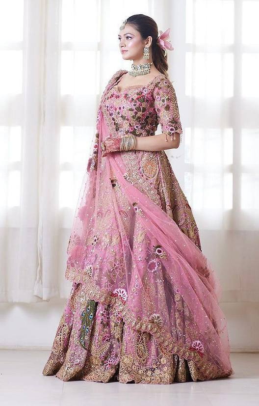 Bridal Wear Georgette Embroidered Pink Lehenga Choli