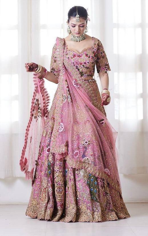 Bridal Wear Georgette Embroidered Pink Lehenga Choli