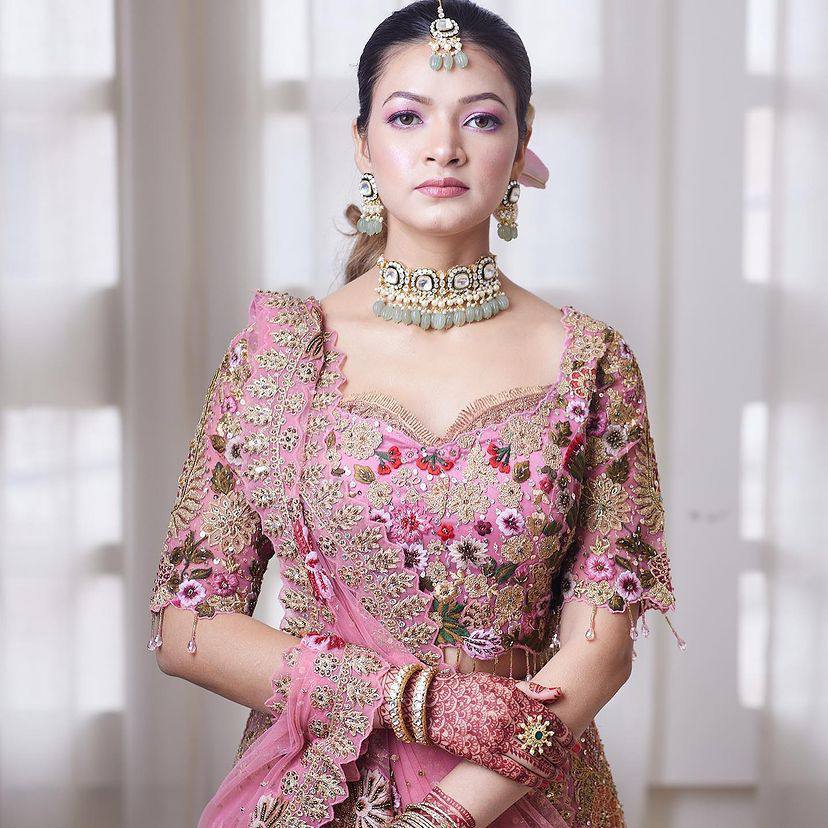 Bridal Wear Georgette Embroidered Pink Lehenga Choli