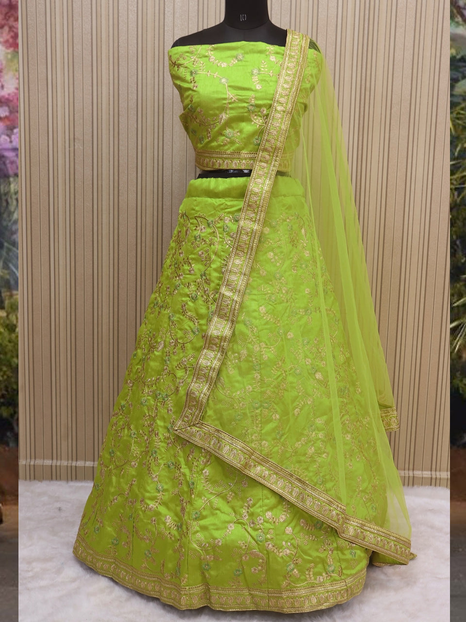 Buy Green Thai Silk Embroidered Work Mahendi Collection Lehenga Choli Online