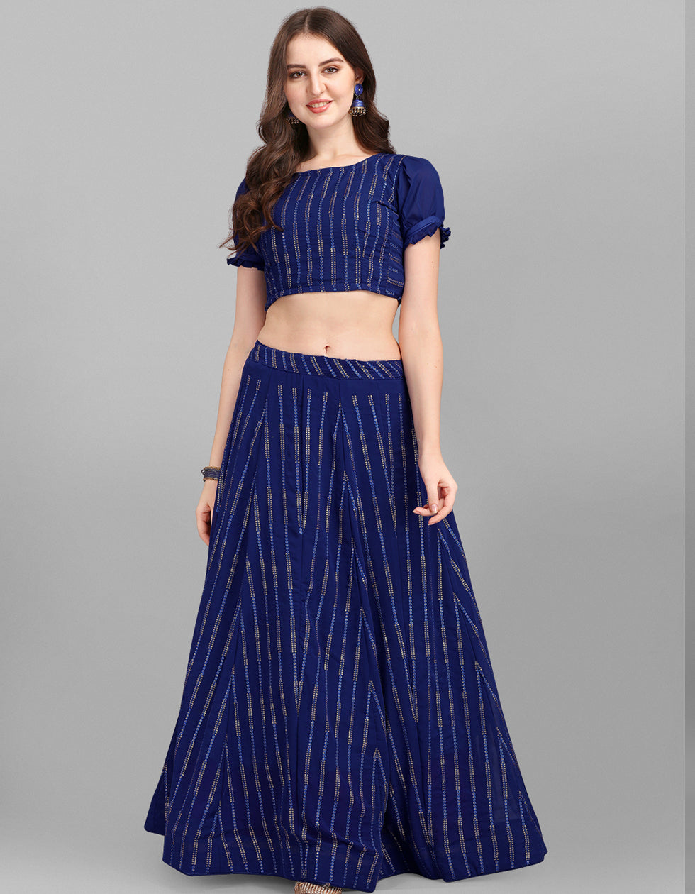 Blue Georgette Embroidered Party Wear Lehenga Choli 
