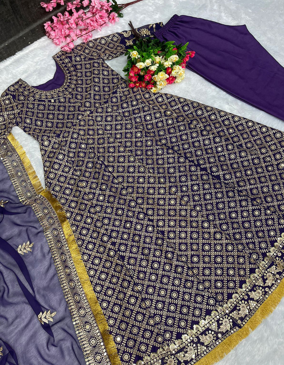 Purple Heavy Geogette Sequance Embroidered Eid Collecation Salwar Suit