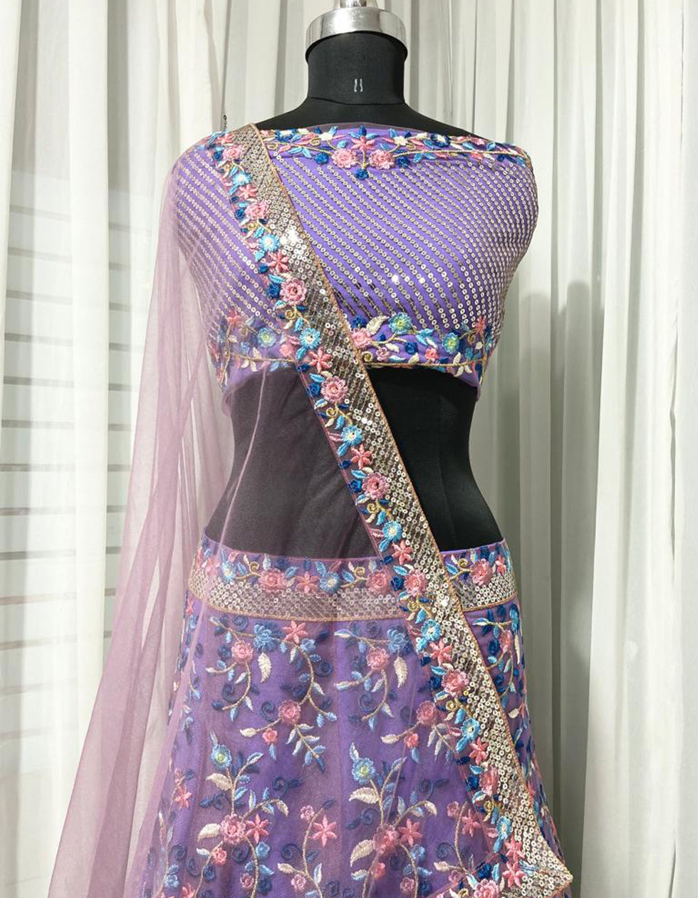 Purple Net Embroidered Work Wedding Wear Lehenga Choli