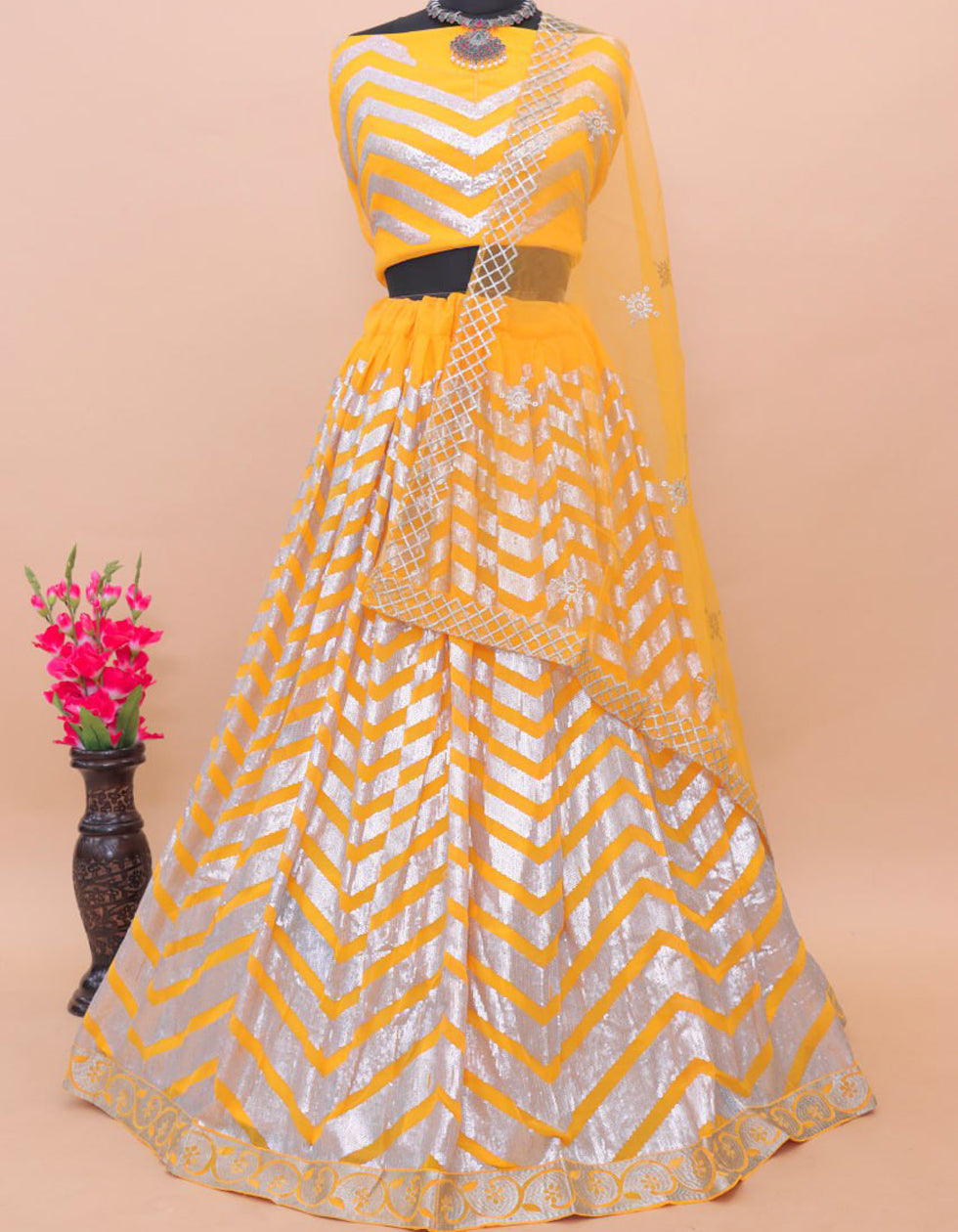 Yellow Georgette Embroidered Work Haldi Collection Lehenga Choli