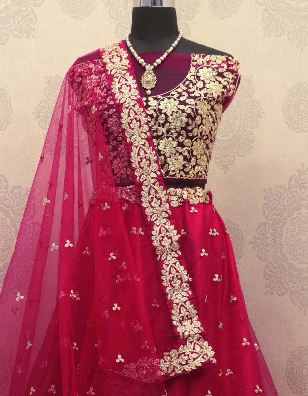 Pink Net Silk Embroidered Work Wedding Wear Lehenga Choli