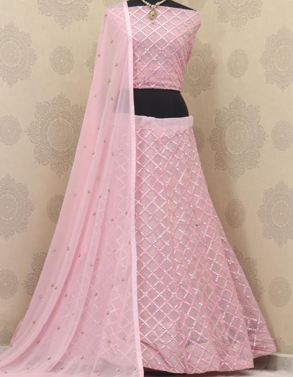 Baby Pink Georgette Embroidered Work Party wear Lehenga Choli