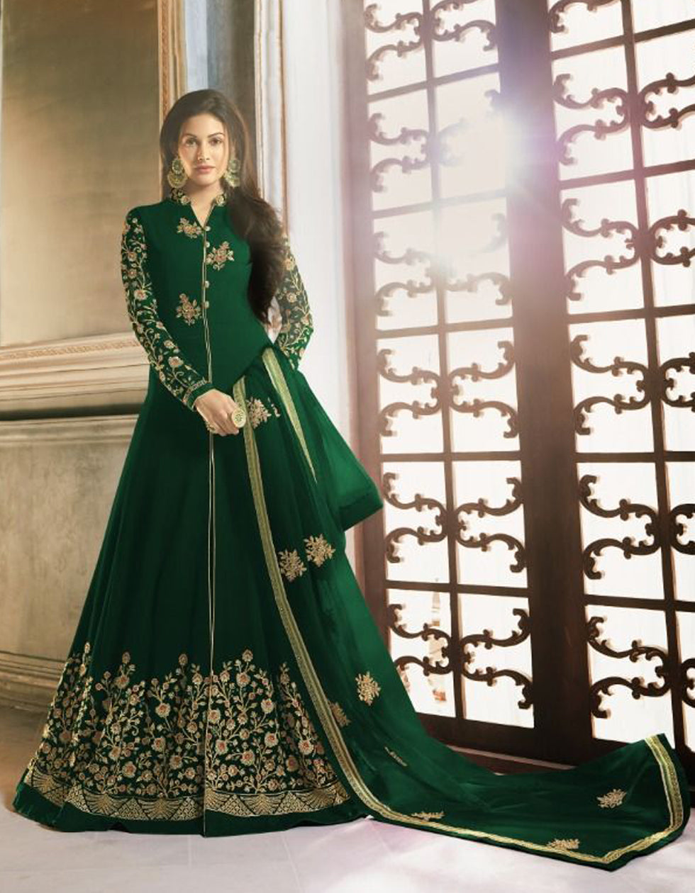 Designer Green Georgette Party Wear Salwar Suit With Embroidery Work