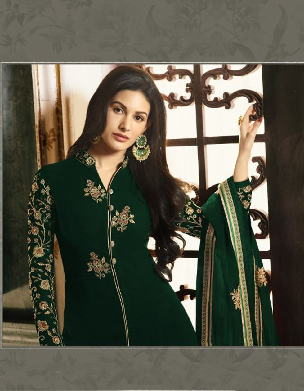 Designer Green Georgette Party Wear Salwar Suit With Embroidery Work
