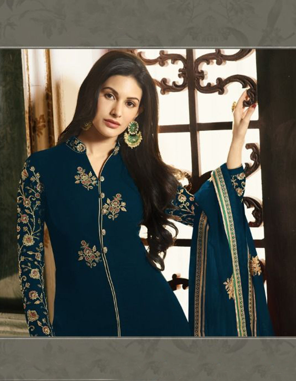 Designer Turquoise Georgette Party Wear Salwar Suit With Embroidery Work